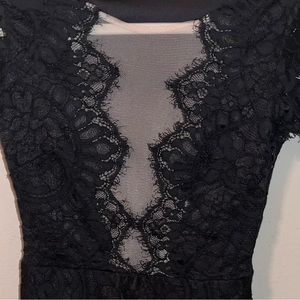 Great condition Storia black lace deep V low neck mesh mini dress